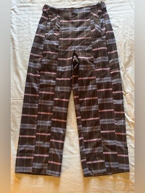 Free People Brown Plaid Capris with Pink and Gray Stripes